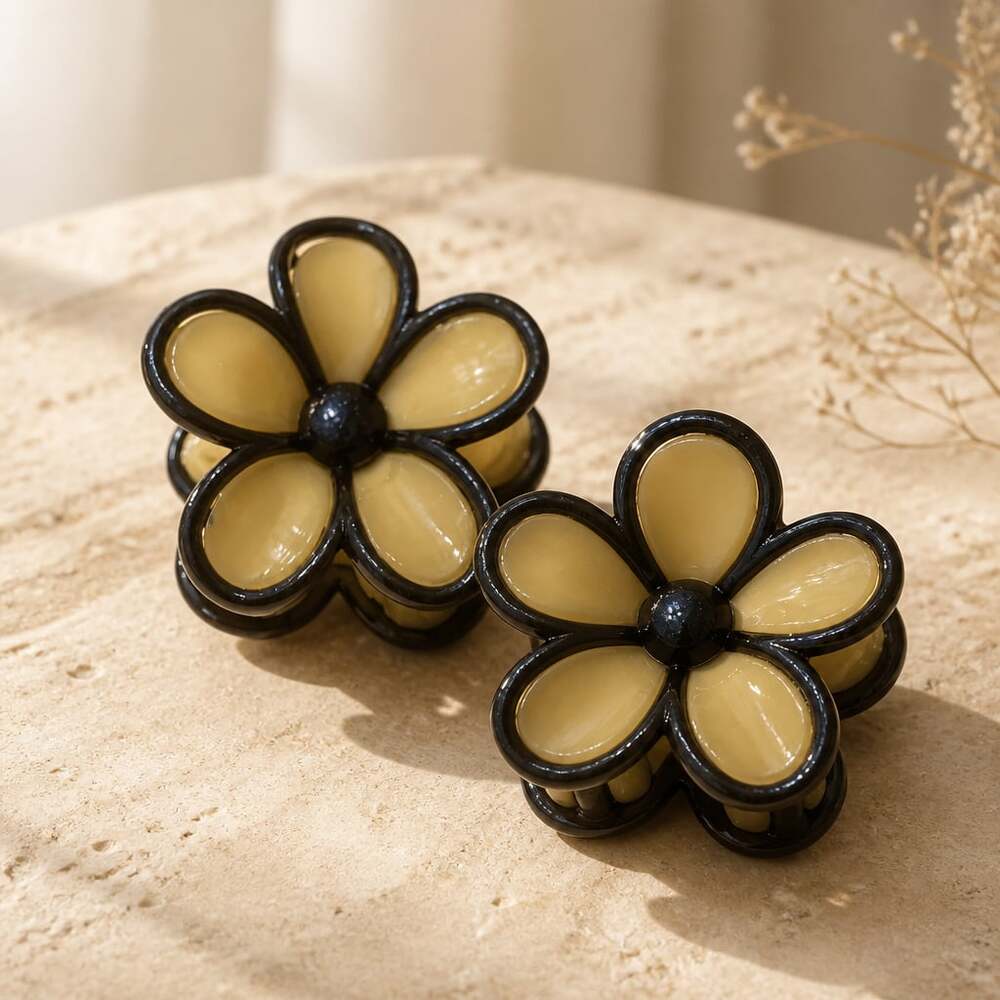 Pretty Black and Yellow Flower Hair Claw Clip Set of 2